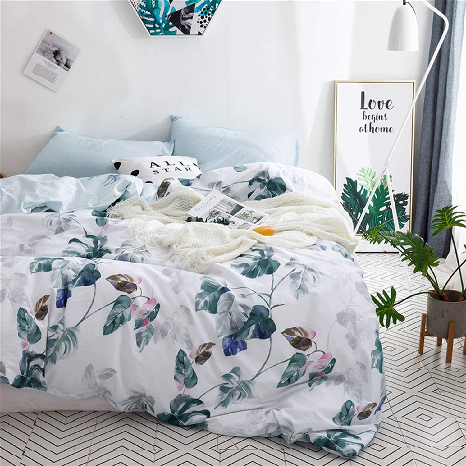 Price:$46.89  Cottton Duvet Cover King, 100% Cotton Aqua Botanical Leaves Printed Bedding Duvet Cover for King Bed, Ultra Soft Cotton Bedding Set (3Pcs, King Size) : Home & Kitchen