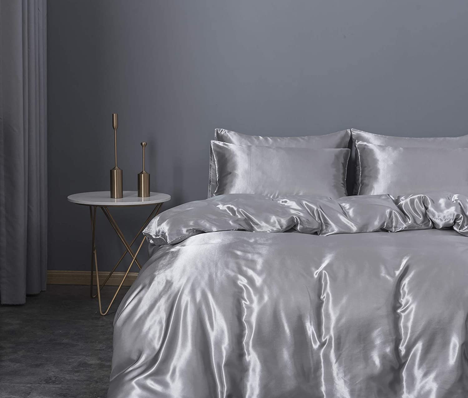 Price:$38.99  Silk Soft Like Satin Duvet Cover Set (Silver, King) : Home & Kitchen