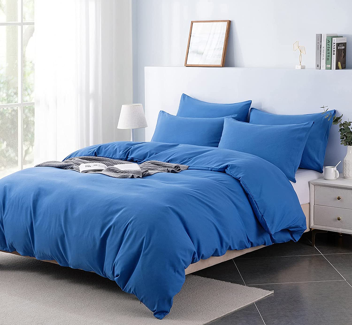 Price:$27.99  5 Pcs Royal Blue Duvet Cover Set Full/Queen Size, 1800 Thread Count Brushed Microfiber Comforter Cover Sets with Zipper Closure & Corner Ties (1 Duvet Cover + 4 Pillowcases) : Home & Kitchen