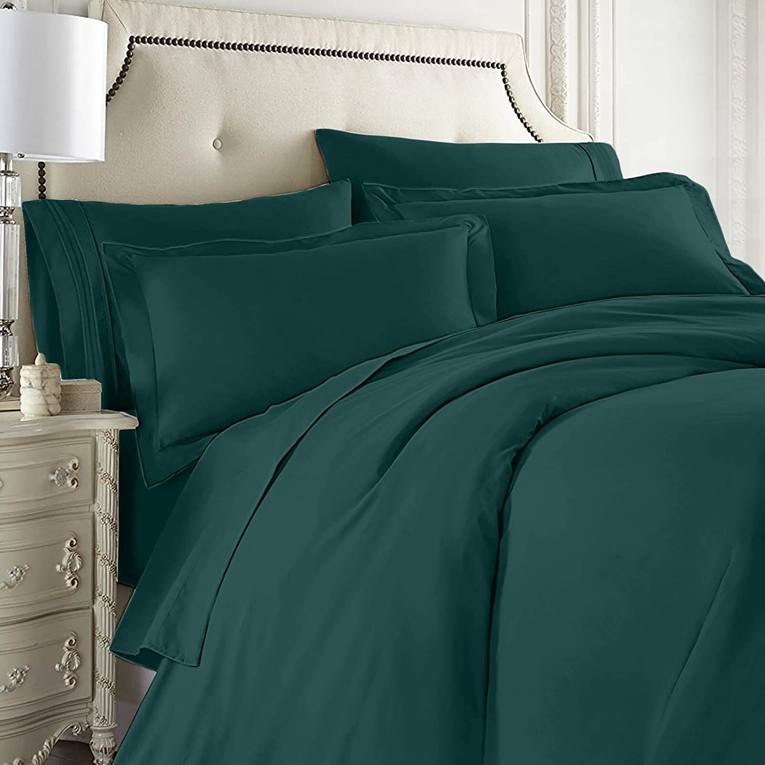 Price:$84.05  Clark Complete 7 Piece Bedding Set Includes Fitted and Flat Sheets, Duvet, Pillow Covers, California King, Hunter Green : Home & Kitchen