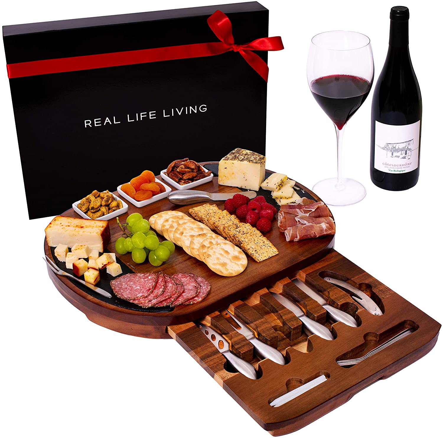 Price:$79.99  Life Living - Charcuterie Board Acacia Wood cheese board with Serving Tray for Wedding, Housewarming & Holiday Gift (Charcuterie & Cheese Board Set) (Oval): Cheese Plates