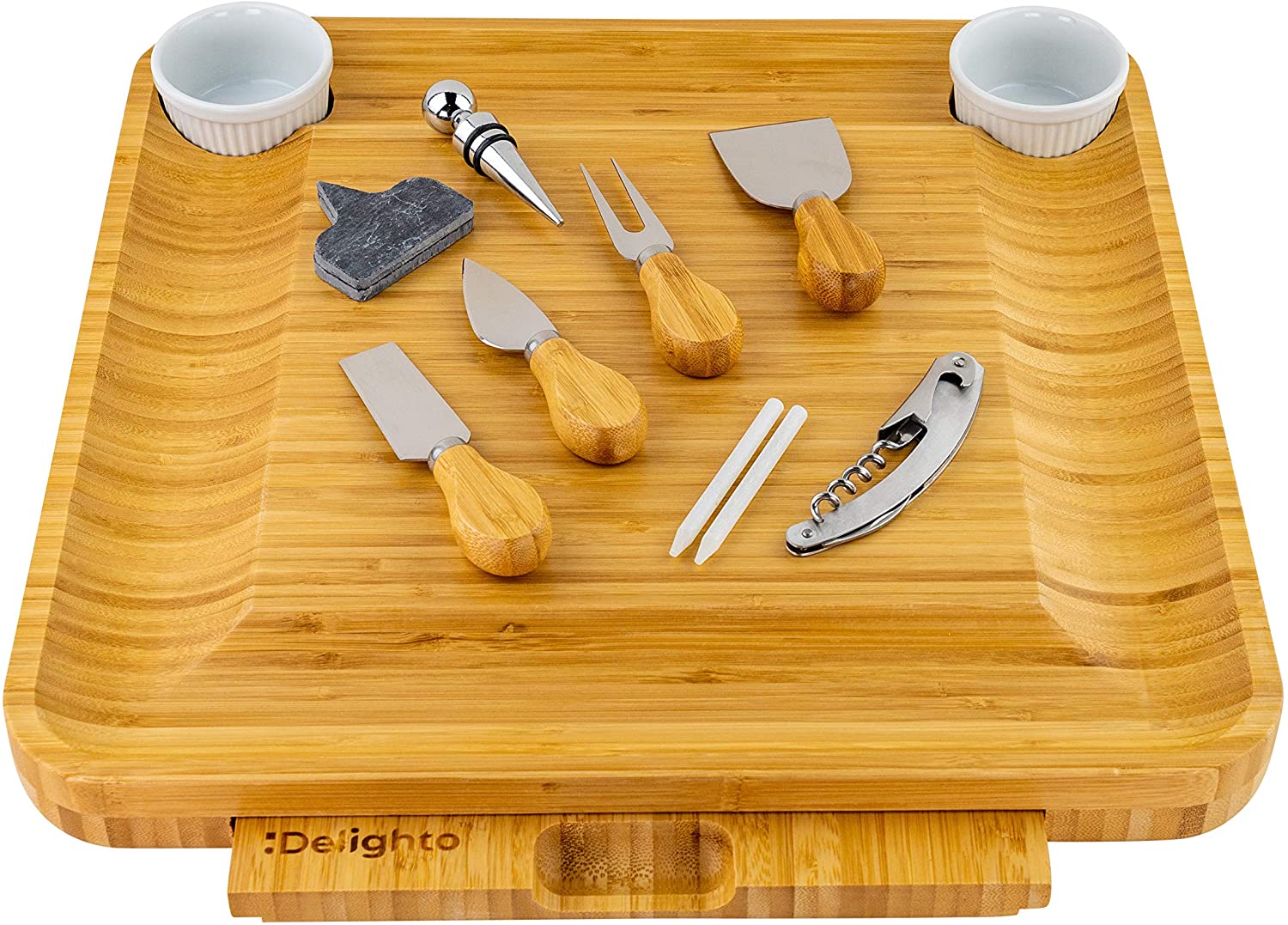Price:$39.99  12-Piece Cheese Board and Knife Set - 15.5 x 15.5 Inch Large Bamboo Charcuterie Board: Cheese Plates
