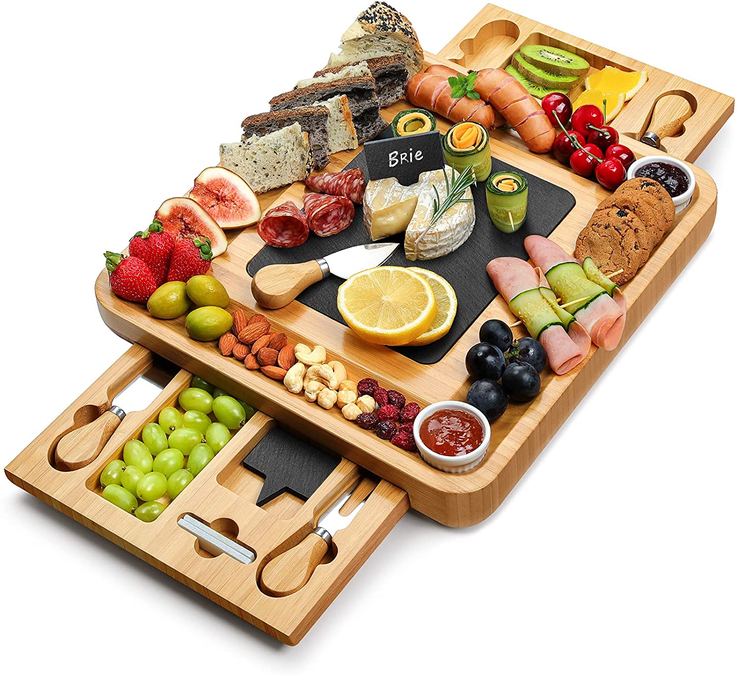 Price:$49.99  Charcuterie Boards, Large Charcuterie Board Set, Bamboo Cheese Board Set with Double Protective Packaging, Upscale Stylish Cheese Knife Set for Housewarming Gift: Cheese Plates