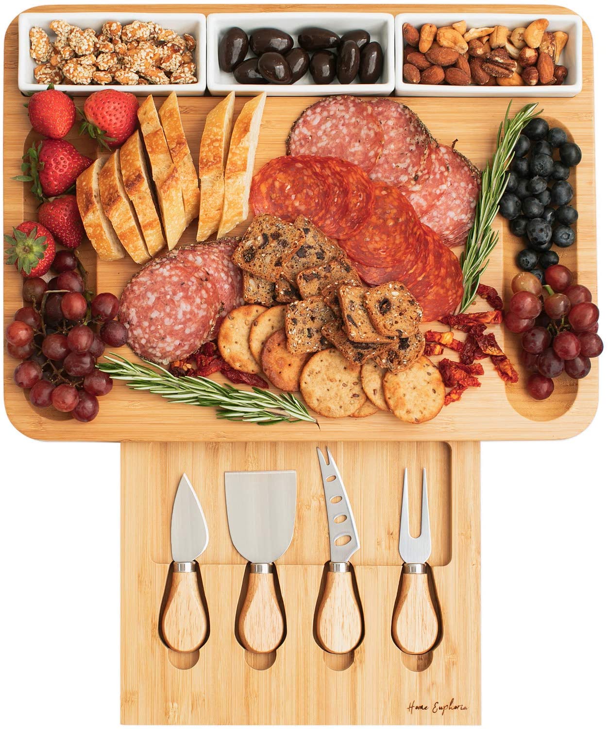 Price:$54.99  Board Set, Cheese Board Set, Large  Board, Bamboo Cheese Board and Knife Set, Bamboo  Board, Cheese Platter, Cheese Tray, Large Cheese Board, Meat and Cheese Board: Cheese Plates