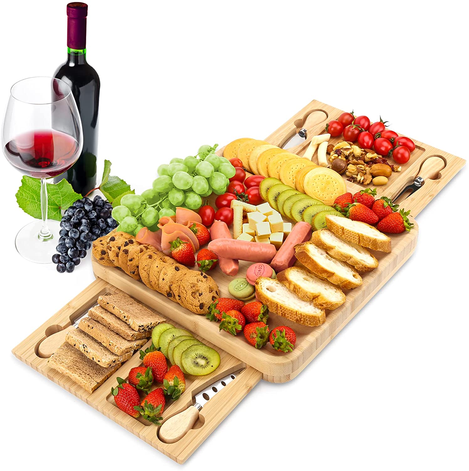 Price:$69.99  Boards, Vestaware Bamboo Cheese Board and Knife Set, Large Serving Board, Serving Platters and Trays for Parties - Perfect for Christmas Gifts for Women, Wedding Gifts, Mom Gifts: Cheese Plates