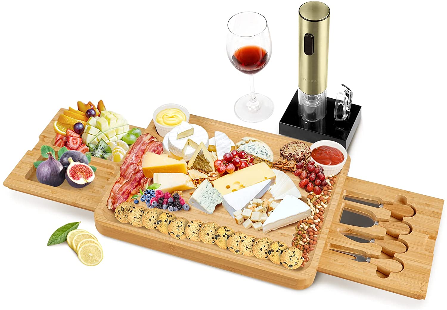 Price:$38.99  Cheese Board Set Bamboo Charcuterie Board Platters Cheese Board Set with Knives and Ceramic Bowls for Housewarming Gift & Wedding Gift: Cheese Plates
