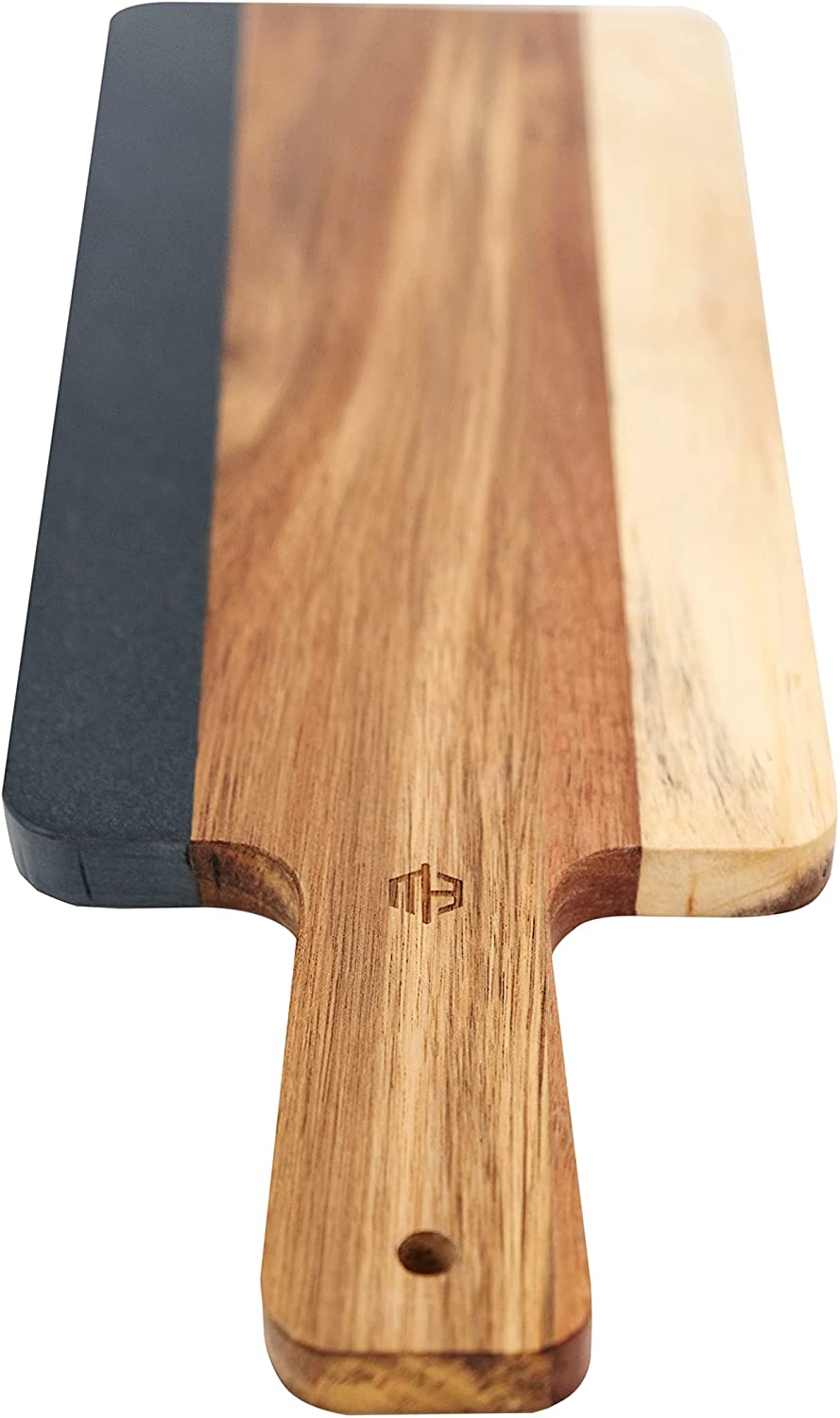 Price:$34.99  Wood and Natural Black Slate Cheese Board with Handle, Charcuterie Platter for Wine, Cheese, Meat: Home & Kitchen