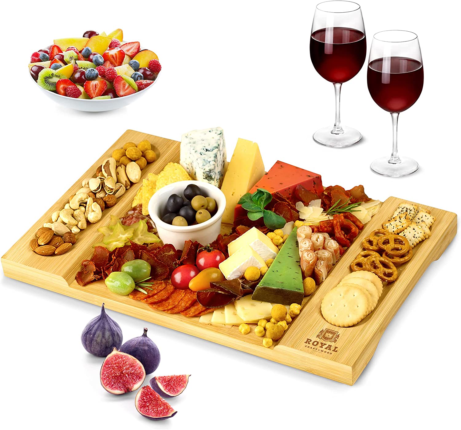 Price:$27.97  Bamboo Cheese Board, Charcuterie Platter and Serving Tray for Wine, Crackers, Brie and Meat. Large and Thick Natural Wooden Server - Fancy House Warming Gift & Perfect Choice for Gourmets : Home & Kitchen