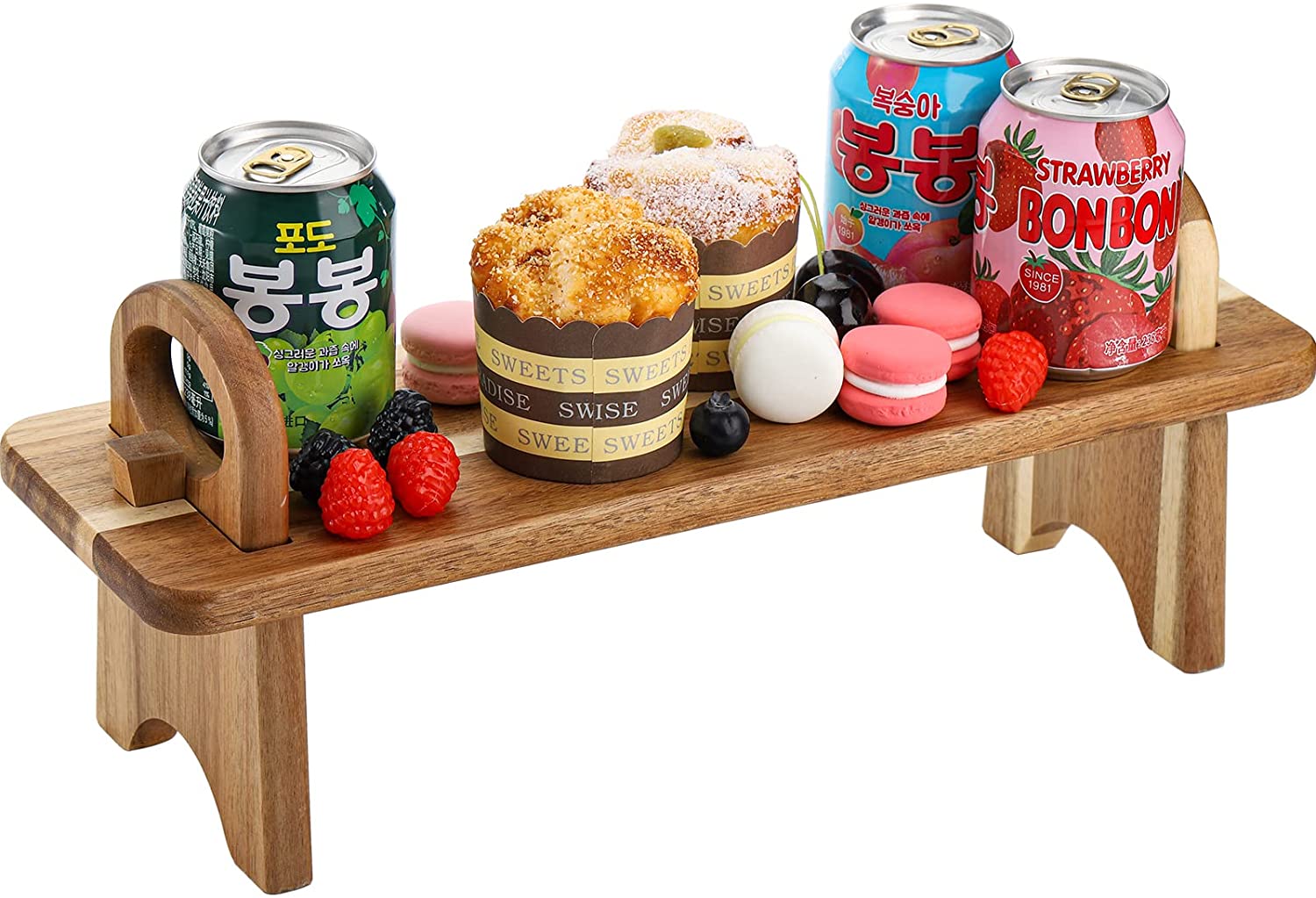 Price:$23.99  Wooden Charcuterie Serving Board on Stand, Detachable Raised Serving Tray Cheese Platter Countertop Shelf Organizer for Home Decor, Outdoor Picnic, Double-Handle, 16.5 x 5.5 x 6.7 inches : Home & Kitchen