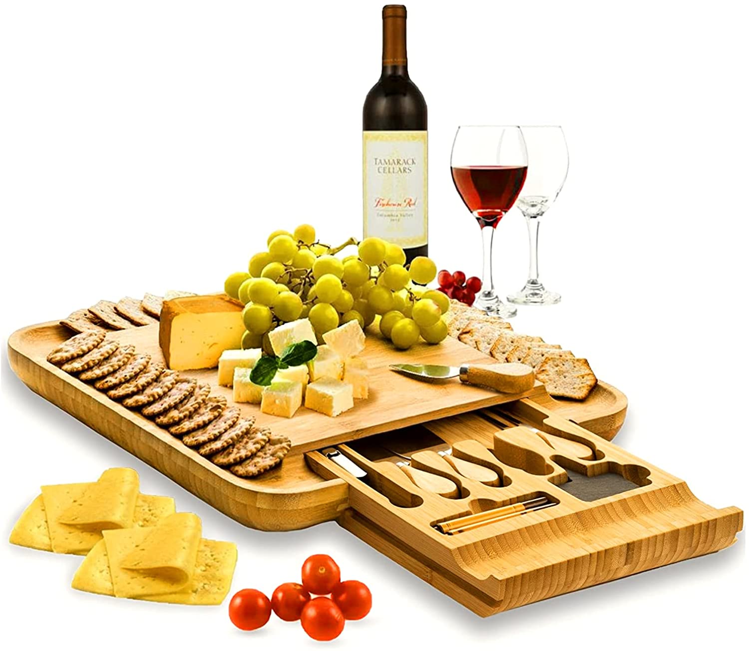 Price:$79.99  Board and Knife Set - Large Charcuterie Board Serving Platter - Unique Christmas Present, Gift for Wedding, Housewarming, Bridal Shower, Birthday Gifts for Mom:  Servers