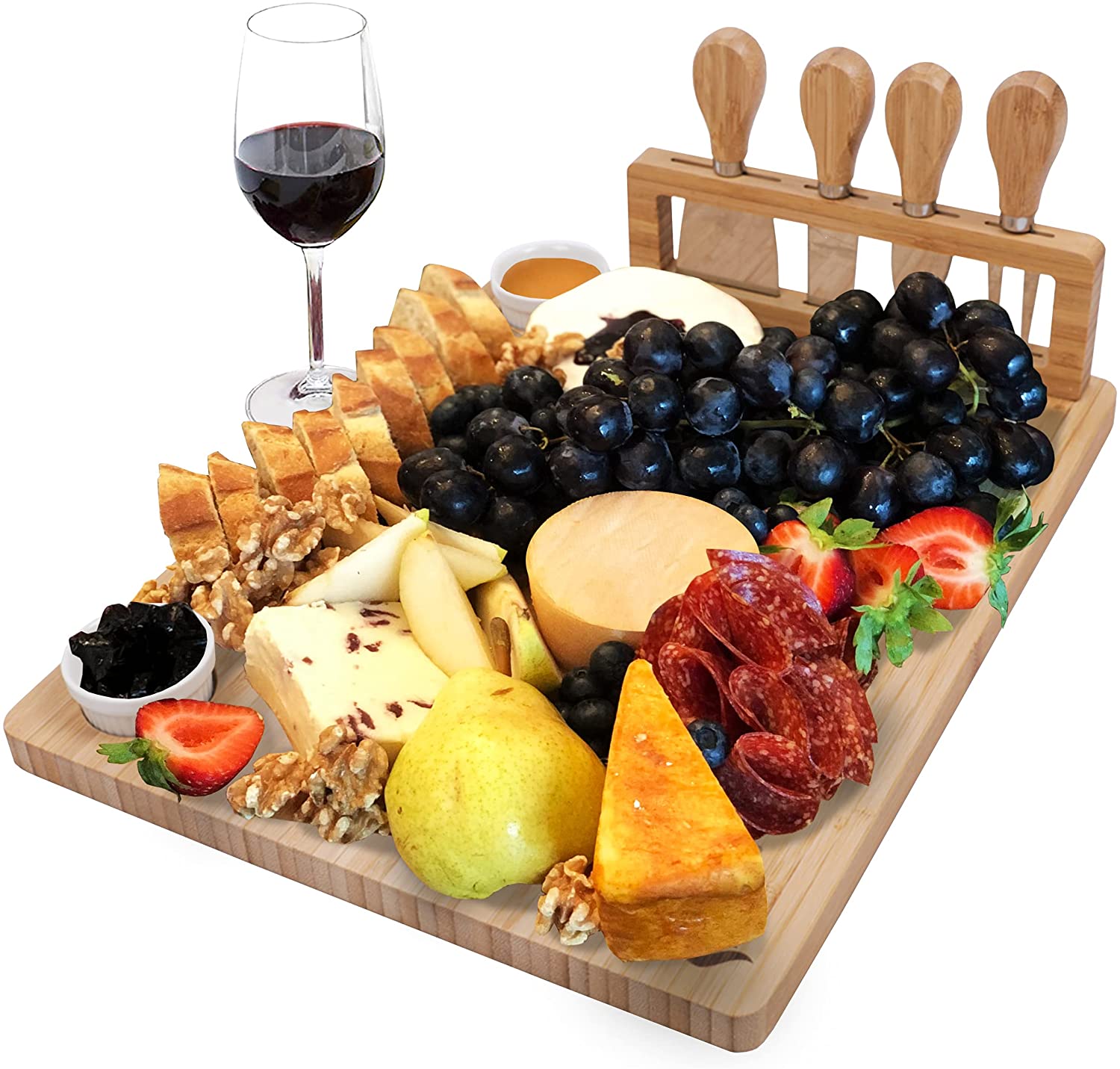 Price:$26.99  Board and Knife Set-Bamboo  Board with Cutlery Set, Wooden  Board Set,  Cutting Board Set,  Plate Set,  Tray, Charcuterie Platter,Serving Tray, Housewarming gift : Home & Kitchen