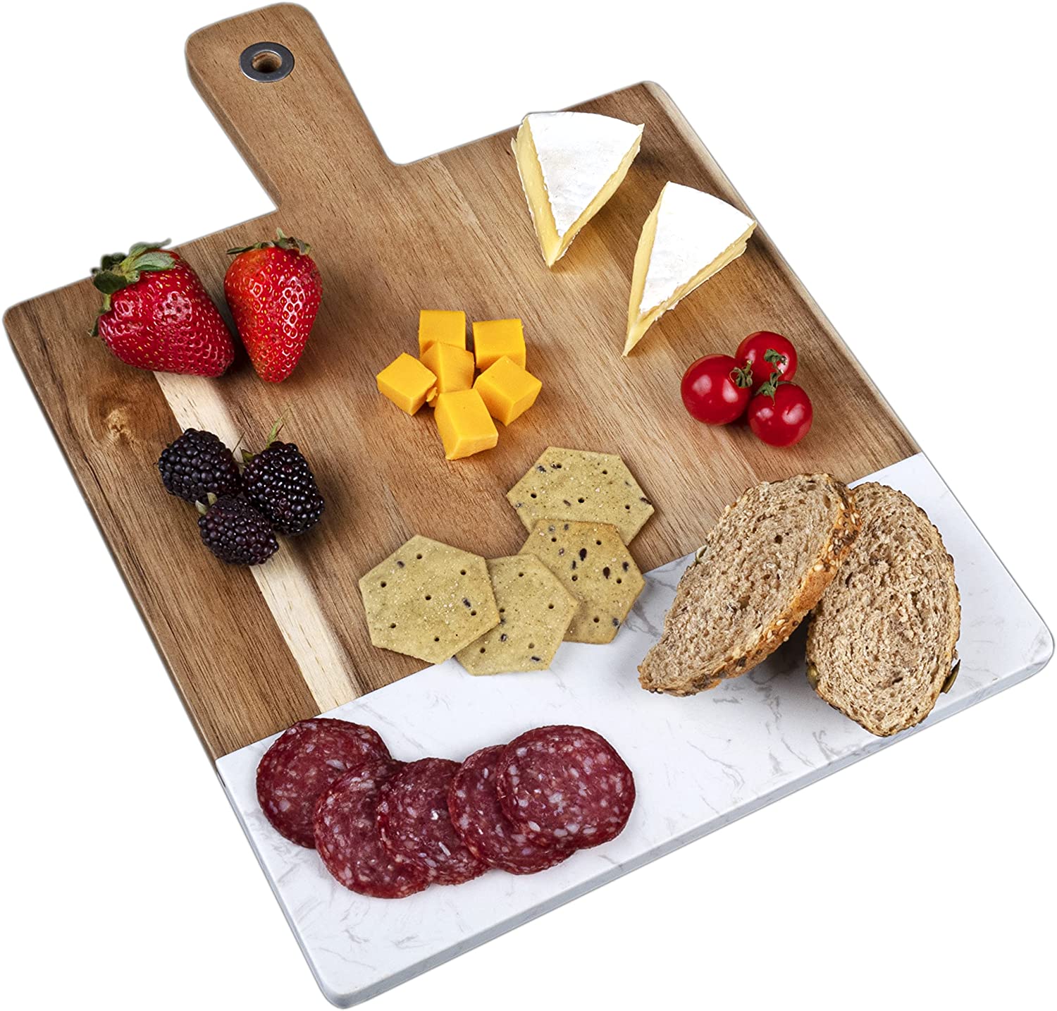 Price:$39.99  White Marble Serving Board - Marble Cheese Board | Acacia Wooden serving Tray for Charcuterie, Cheese, Meats, Fruit, Crackers| Marble cutting board, marble tray, white marble slab rectangle : Home & Kitchen