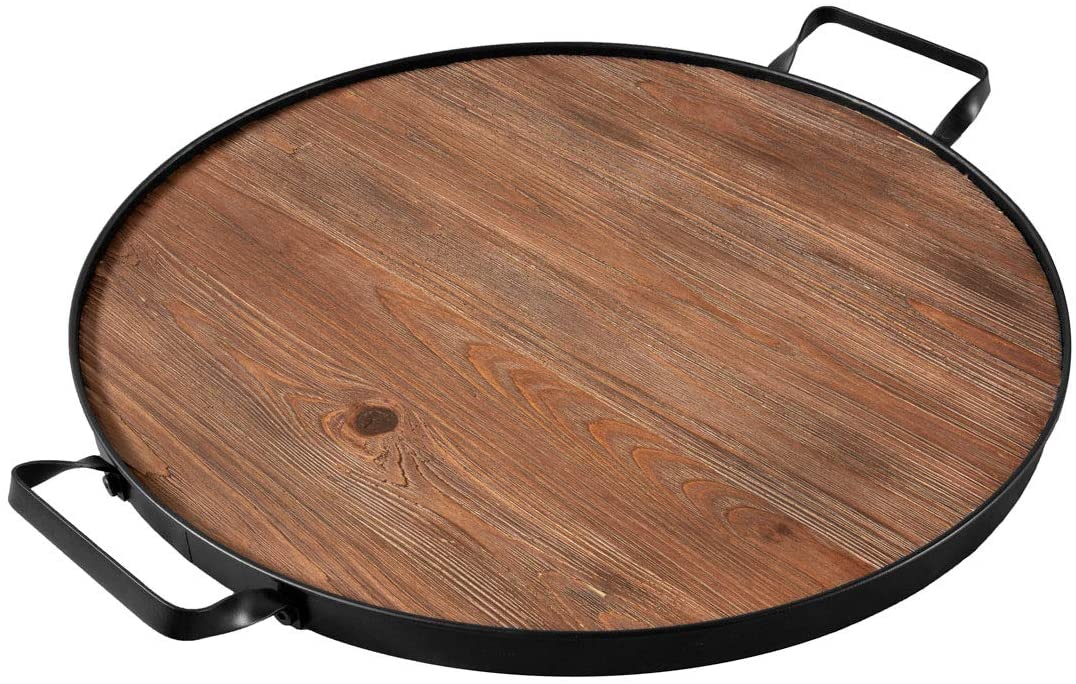Price:$44.95  Barrel Inspired Serving Tray and Charcuterie Board with Handles, 20" Round Wood Platter, Farmhouse Style: Platters