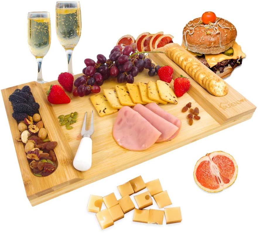 Price:$19.99  Bamboo Cheese Cutting Board Plates for Wine Crackers Cheese and Meat Perfect Gifts for Entertaining and Serving (Original, 16 x 10 Inches): Cheese Plates