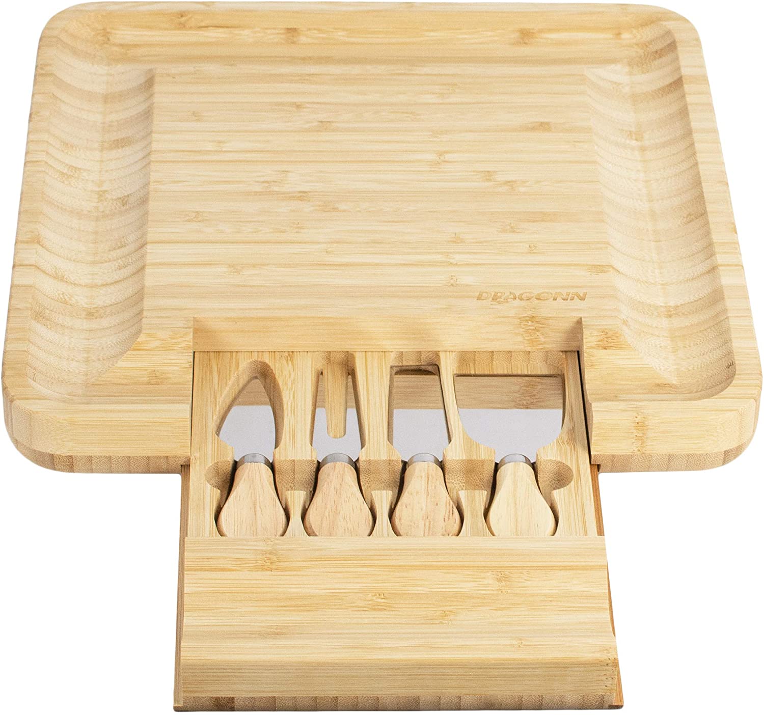 Price:$24.99  Natural Bamboo Cheese Board & Charcuterie Platter w/ Hidden Drawer for Cheese Spreading Utensils - Perfect Gift, Serves Crackers, Meats, Fruits & Cheese: Cheese Plates