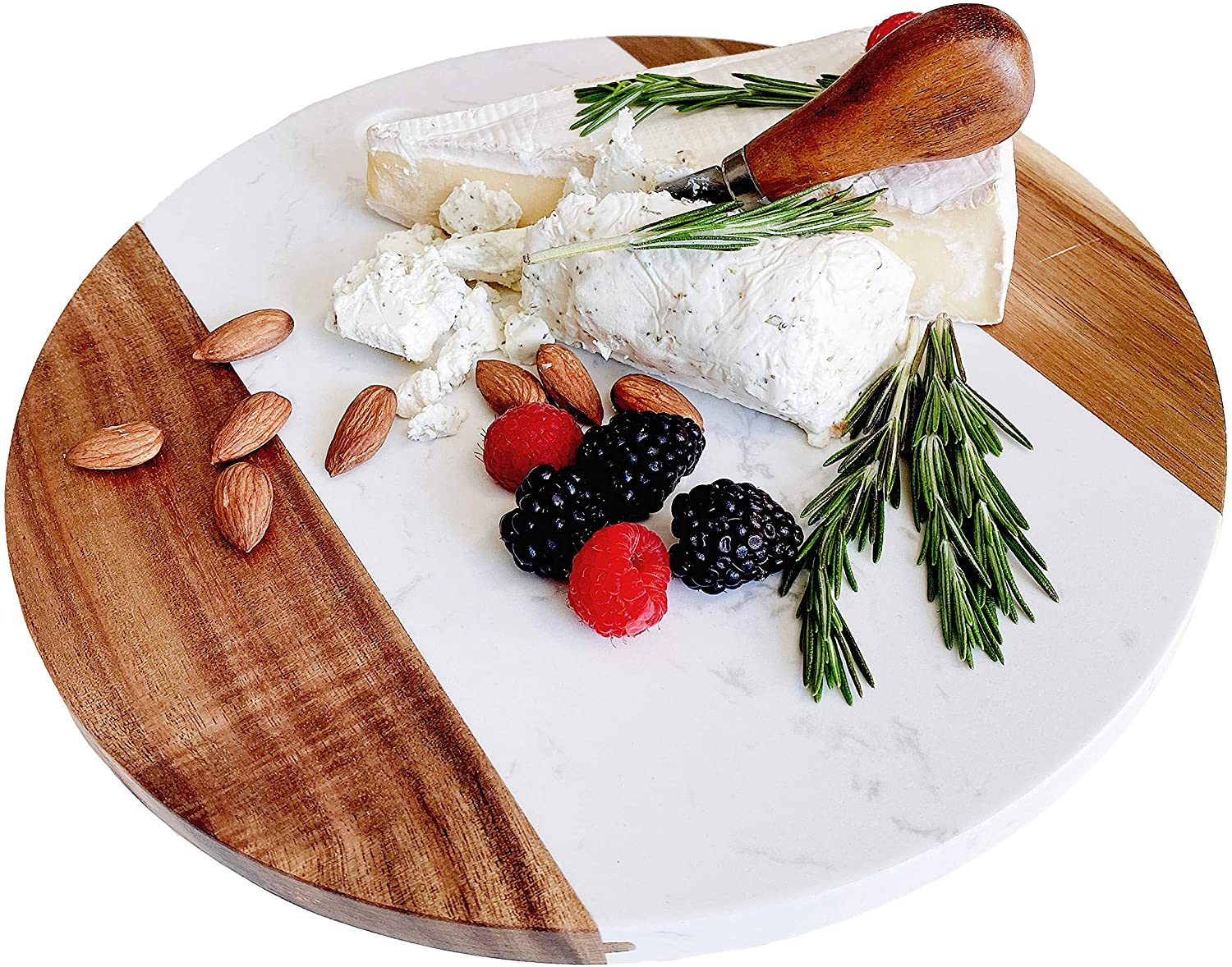 Price:$36.99  Cheese Board with Acacia Accent 11" Round - Beautifully Handcrafted Charcuterie Board for Two - Round Cutting Board - Wonderful Housewarming Gift: Home & Kitchen