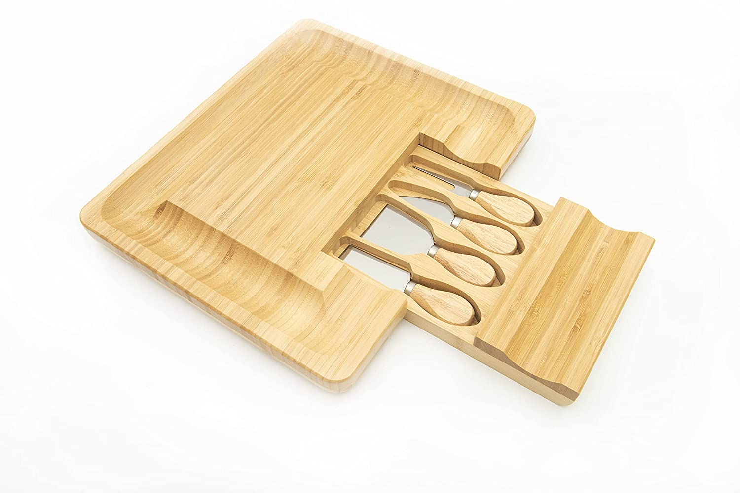 Price:$35.99  - Bamboo Cheese Board and Knife Set - Cheese and Crackers Tray - Cheese Platte & Charcuterie Board - Cheese Cutting Board with Accessories Drawerr: Home & Kitchen