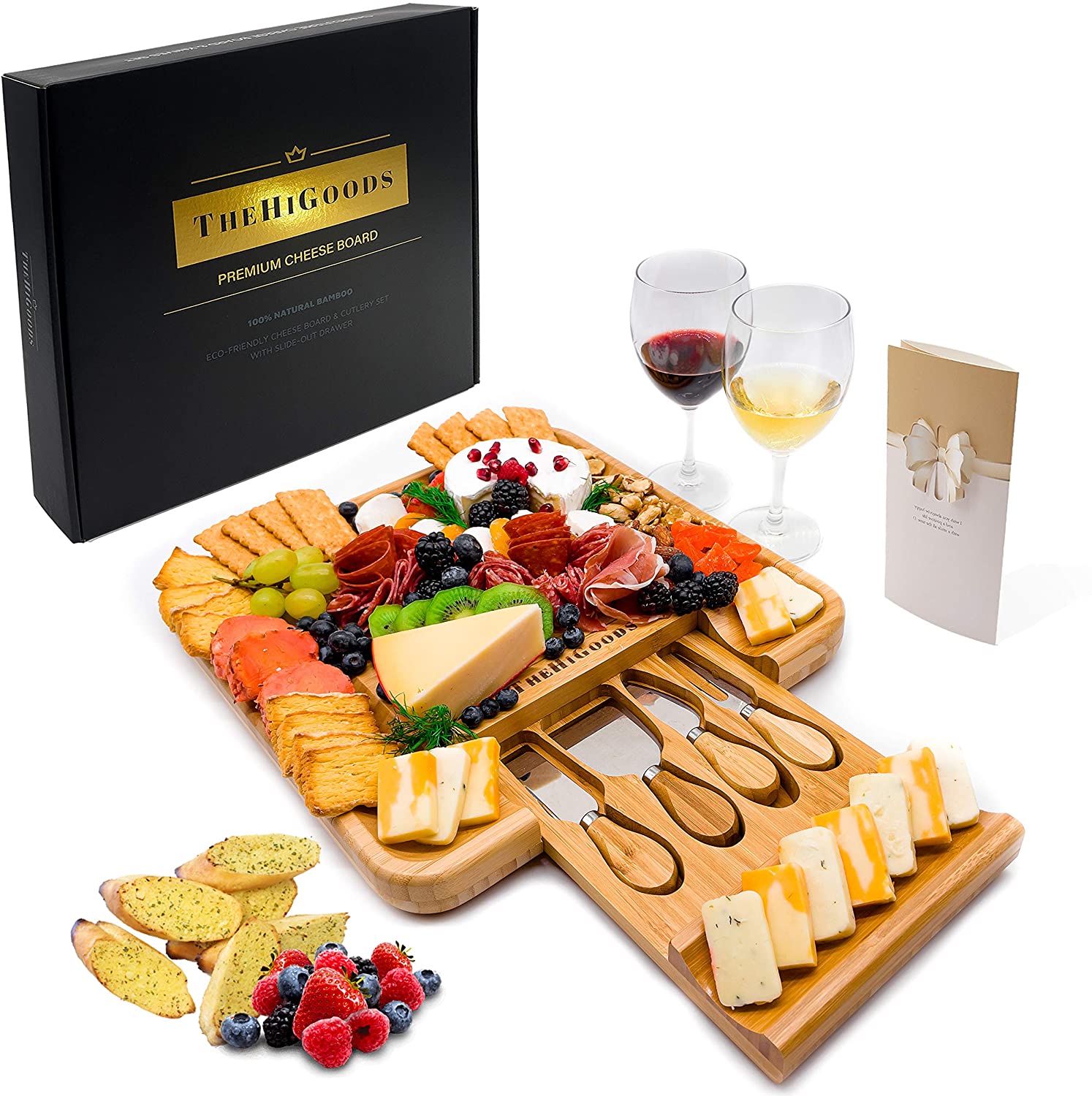 Price:$32.99  Charcuterie Board Set, Bamboo Cheese Board and Knife Set, Serving Platter Tray with Cutlery, Gift for Couples, Housewarming, Wedding registry, Brides and Christmas: Cheese Plates