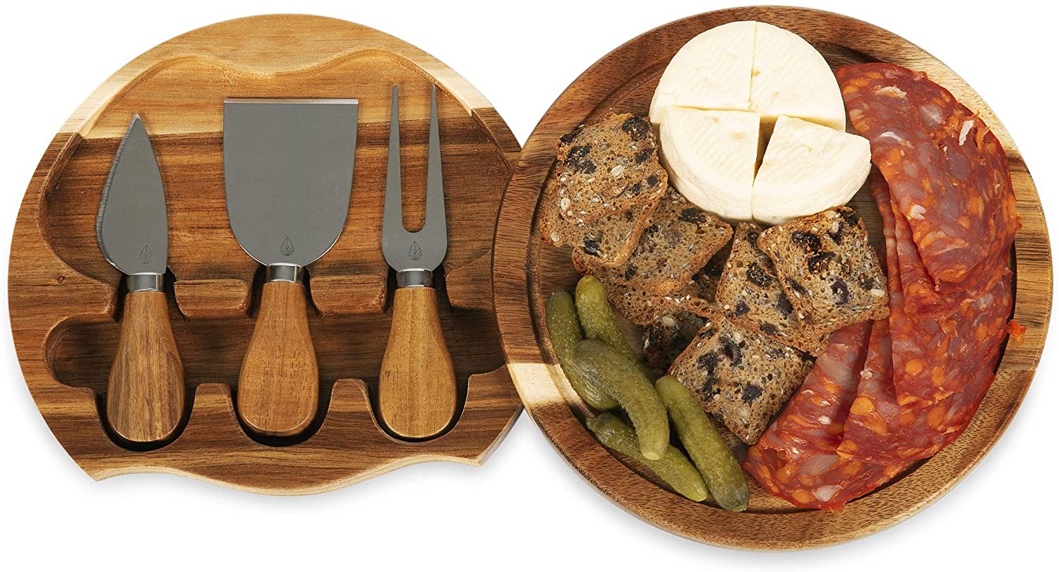 Price:$31.95  - a Picnic Time Brand Brie Acacia Wood Cheese Board Set with Cheese Tools: Cheese Plates