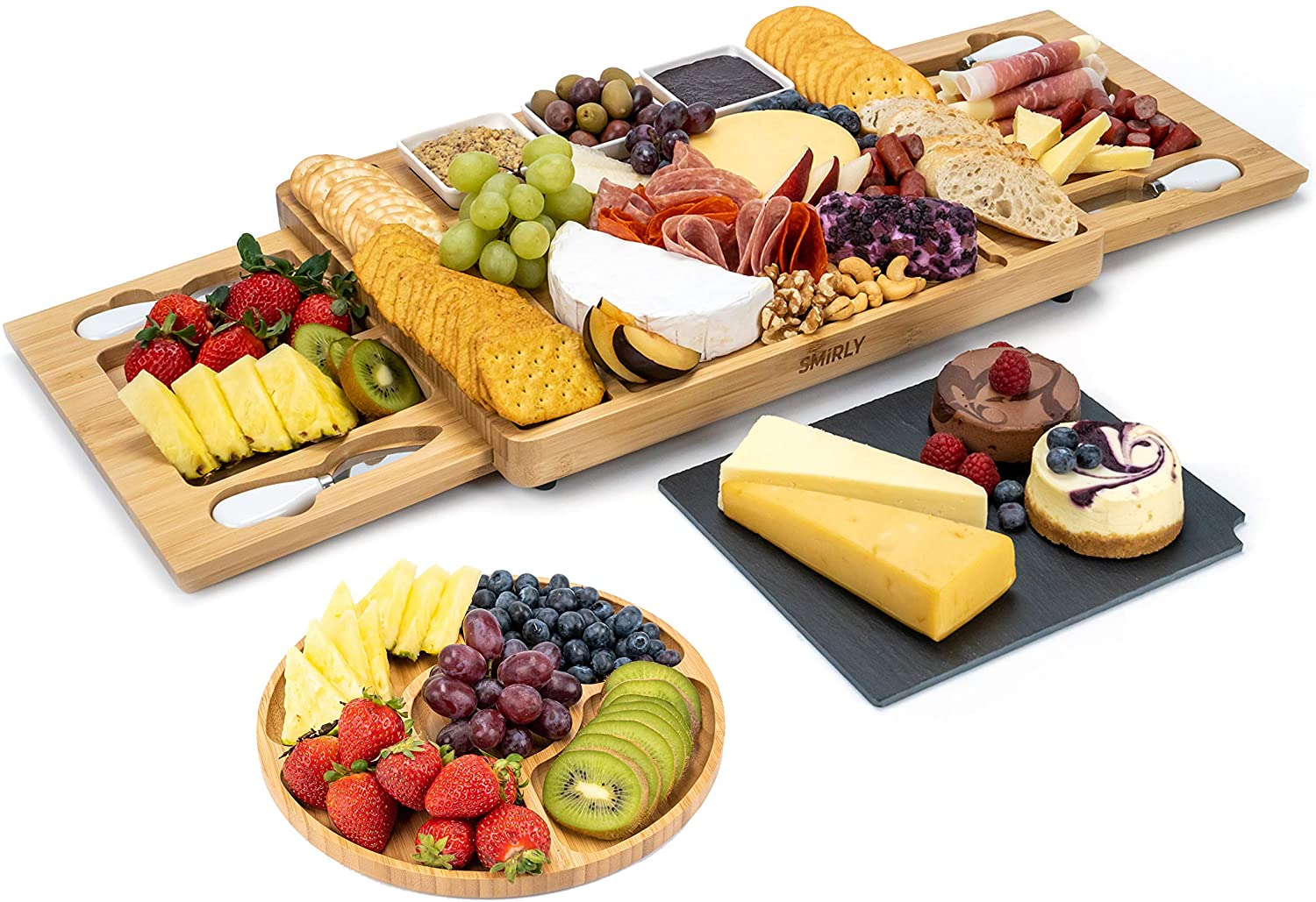 Price:$52.99  Cheese Board and Knife Set: Large Charcuterie Board Set, Cheese Platter Board, Bamboo Cheese Board with Cutlery Set, Cheese Tray, Wooden Cheese Board Set, Cheese Cutting Board Set, Cheese Plate: Cheese Servers