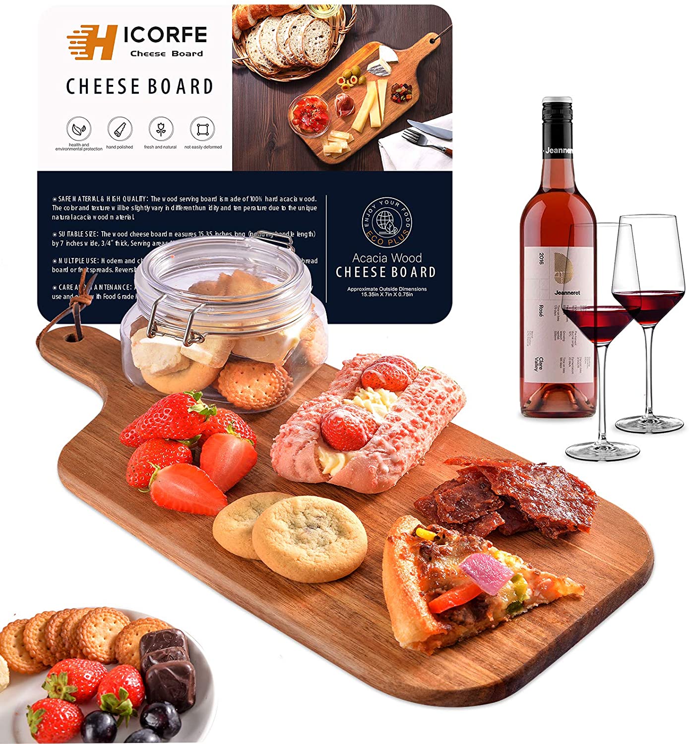 Price:$27.99  Wood Bread Board, Wooden Serving Board and Cheese Board, Modern Design with Handle-15.35 x 7 Inch: Cheese Servers