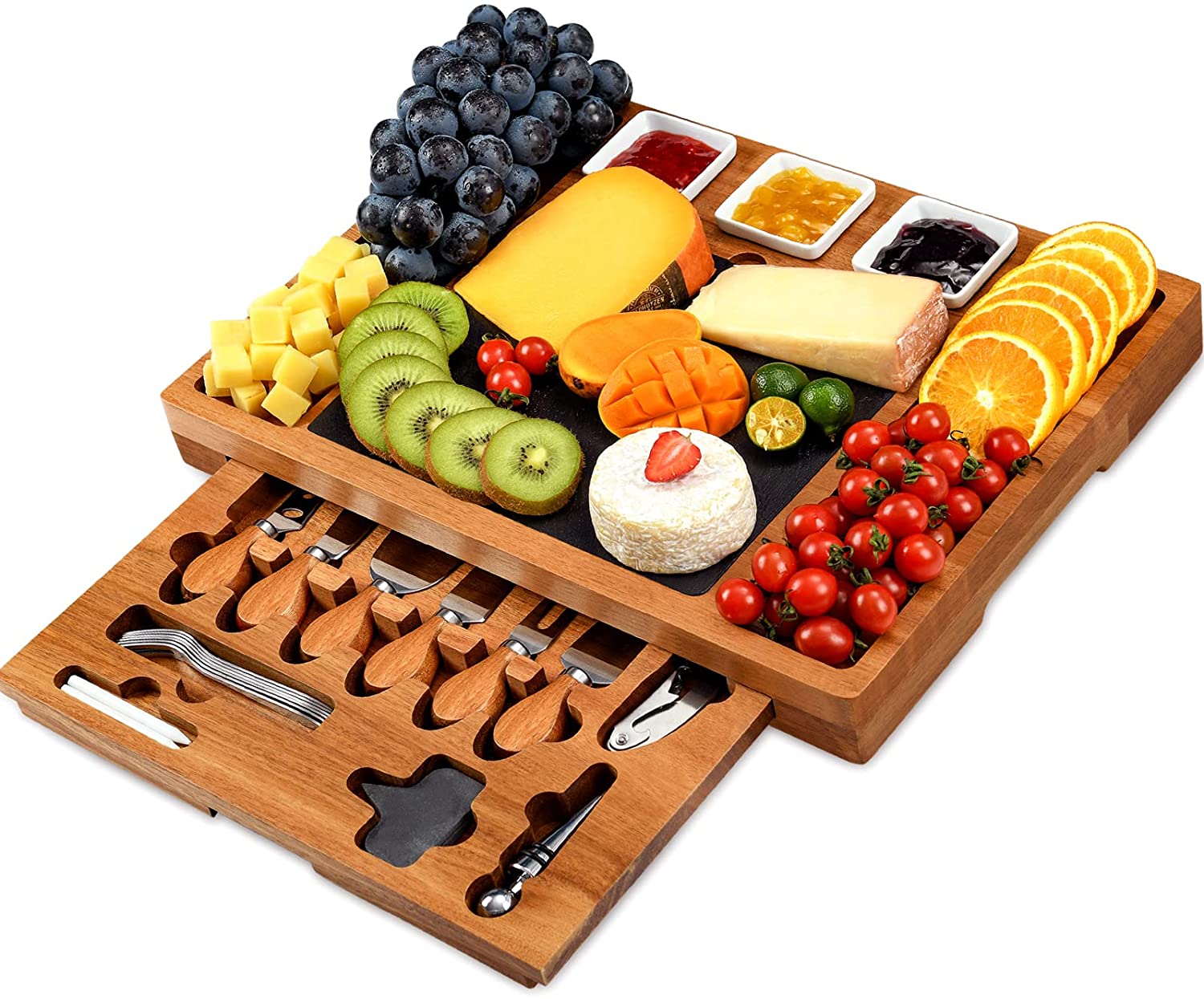 Price:$52.99  Charcuterie Cheese Board and Knife Set Acacia Charcuttery Platter and Serving Tray Perfect Gifts for Christmas HousewarmingThanksgiving Wedding Birthday: Cheese Servers