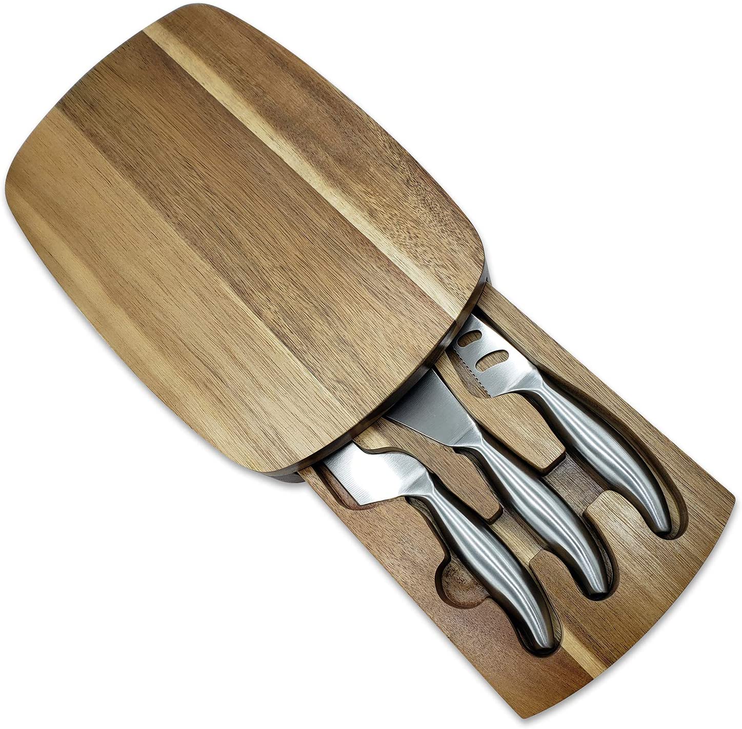 Price:$24.95  Essentials Acacia Wood Cheese Board With Utensils - Wooden Serving Tray with Three-Piece Cutlery Set, Modern Classic Design - Perfect for Birthday, Housewarming & Wedding Gifts: Cheese Plates