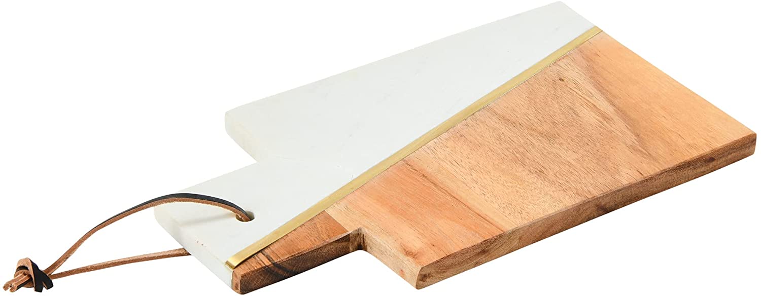 Price:$22.60  : Main + Mesa Modern Boho Marble Cutting Board with Brass Inlay for Cheese Boards or Charcuterie Serving Trays for the Kitchen,White and Natural Wood,Medium,EC0682 : Home & Kitchen