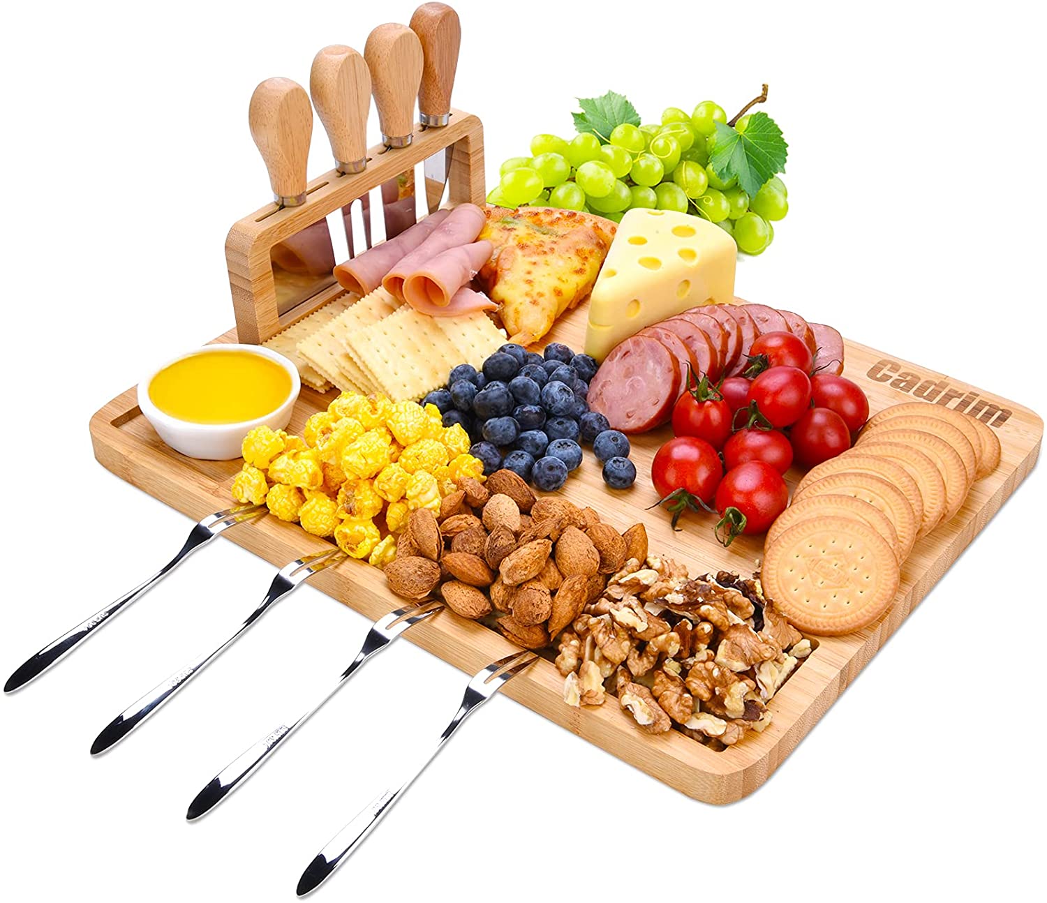 Price:$24.99  Plate, Cadrim Bamboo  Board and Knife Set, Charcuterie Board  Platter  Serving Tray Wooden  and Cracker Tray -Fancy House Warming Gift:  Plates