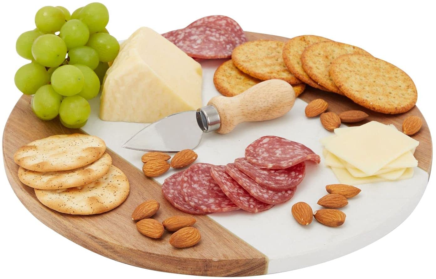 Price:$24.99  Marble and Wood Cutting Board, Cheese Charcuterie Serving Tray for Appetizers, Tapas, Meat, 11 Inches: Cheese Plates