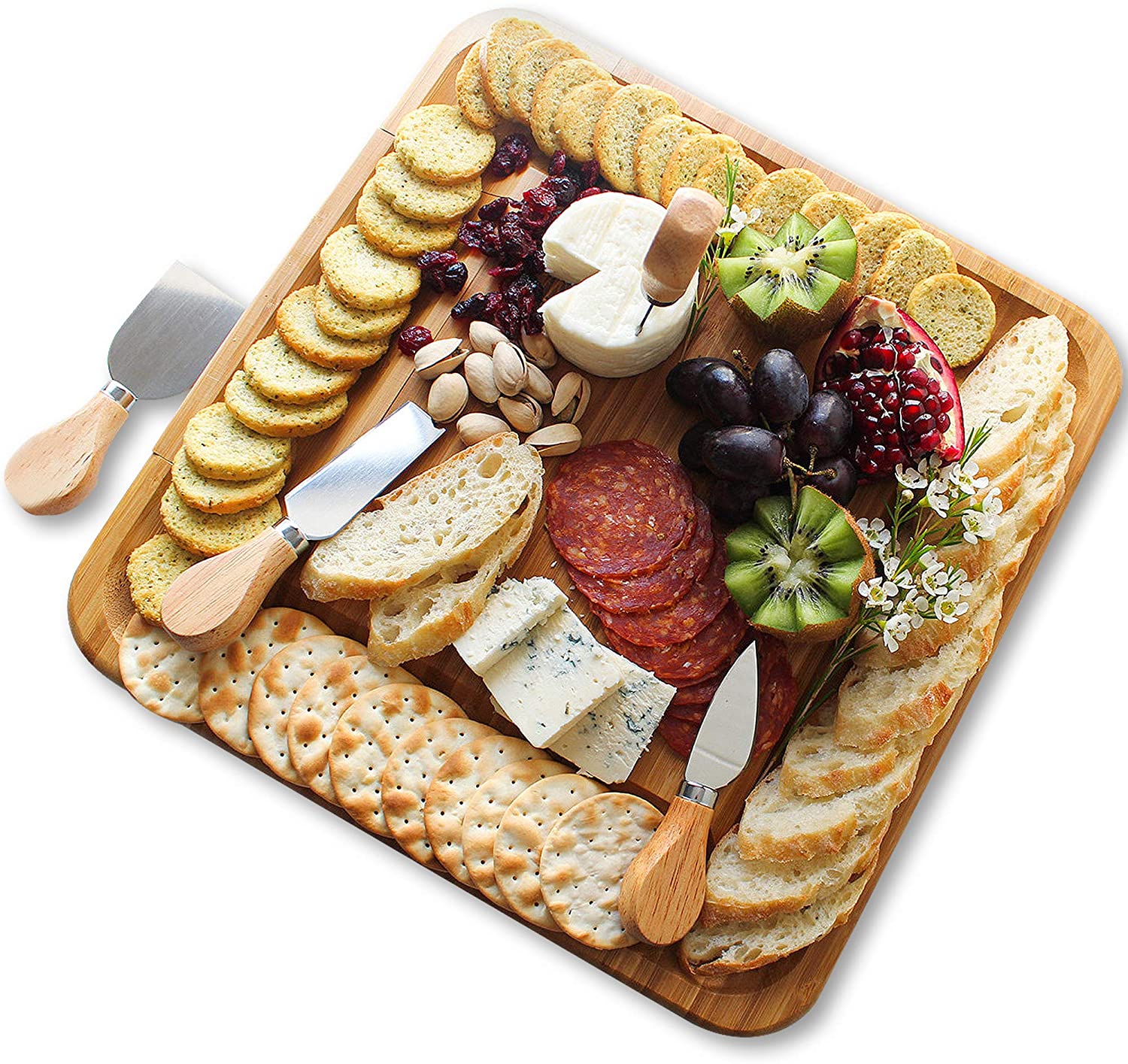Price:$35.99  Cheese Board and Knife Set – Charcuterie Boards with Cutlery Set - 4 Stainless Steel Knives – Great Gift Idea for Wine and Cheese Lovers: Home & Kitchen