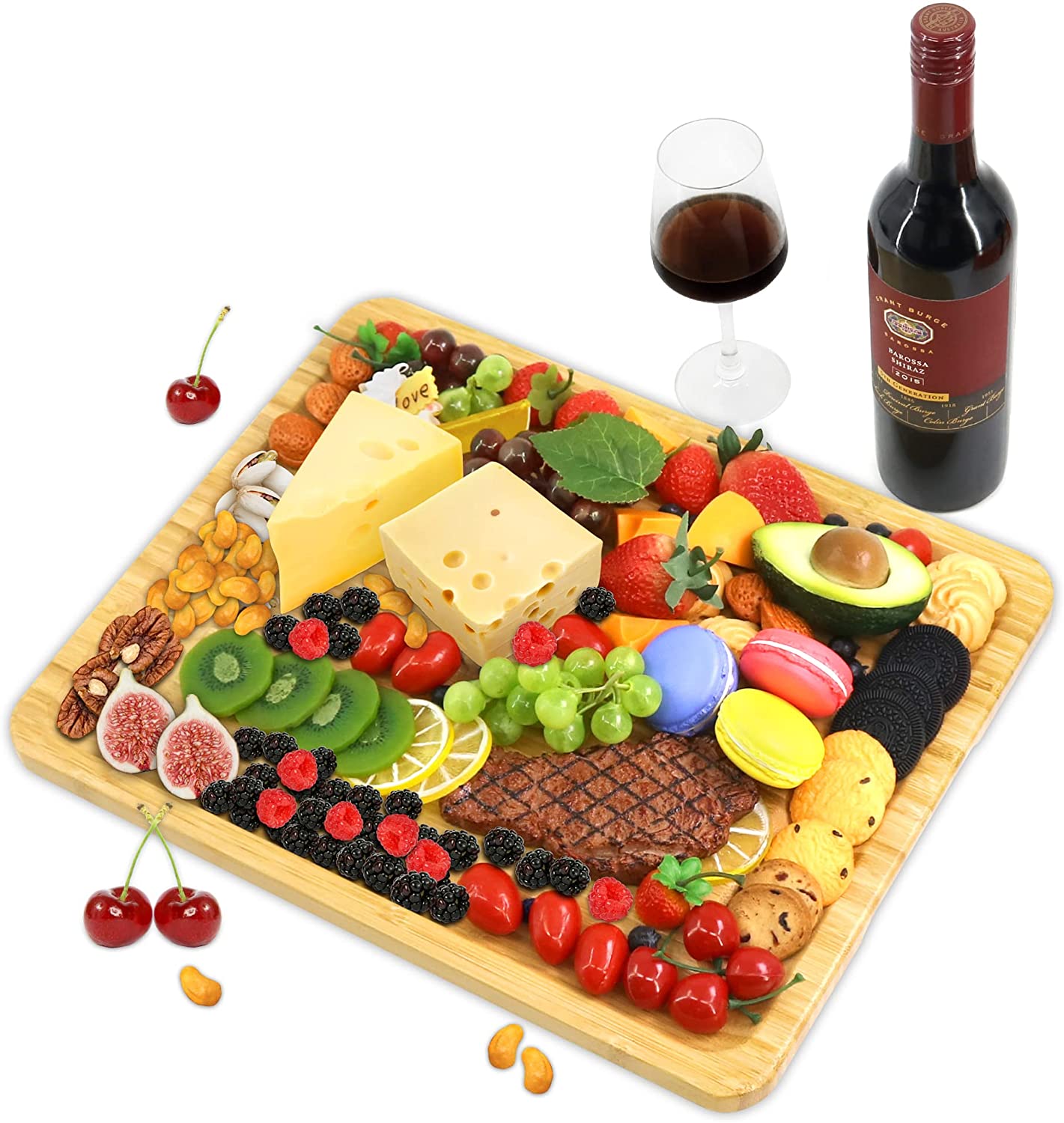 Price:$25.97  Cheese Board and Charcuterie Boards/Serving Tray with Built-in Compartments and Juice Groove for Cheese, Meat and Fruit (13" x 15.9"): Cheese Servers