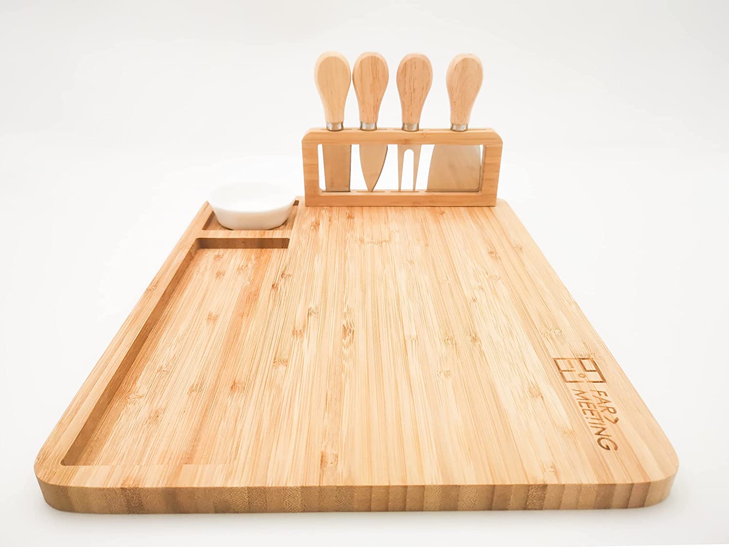 Price:$33.99  Cheese Board and Knife Set Bamboo Cheese Charcuterie Board Set Cheese Plates with 4 Cheese Knifes 1 Ceramic Bowl (14 X 11 inches): Cheese Plates