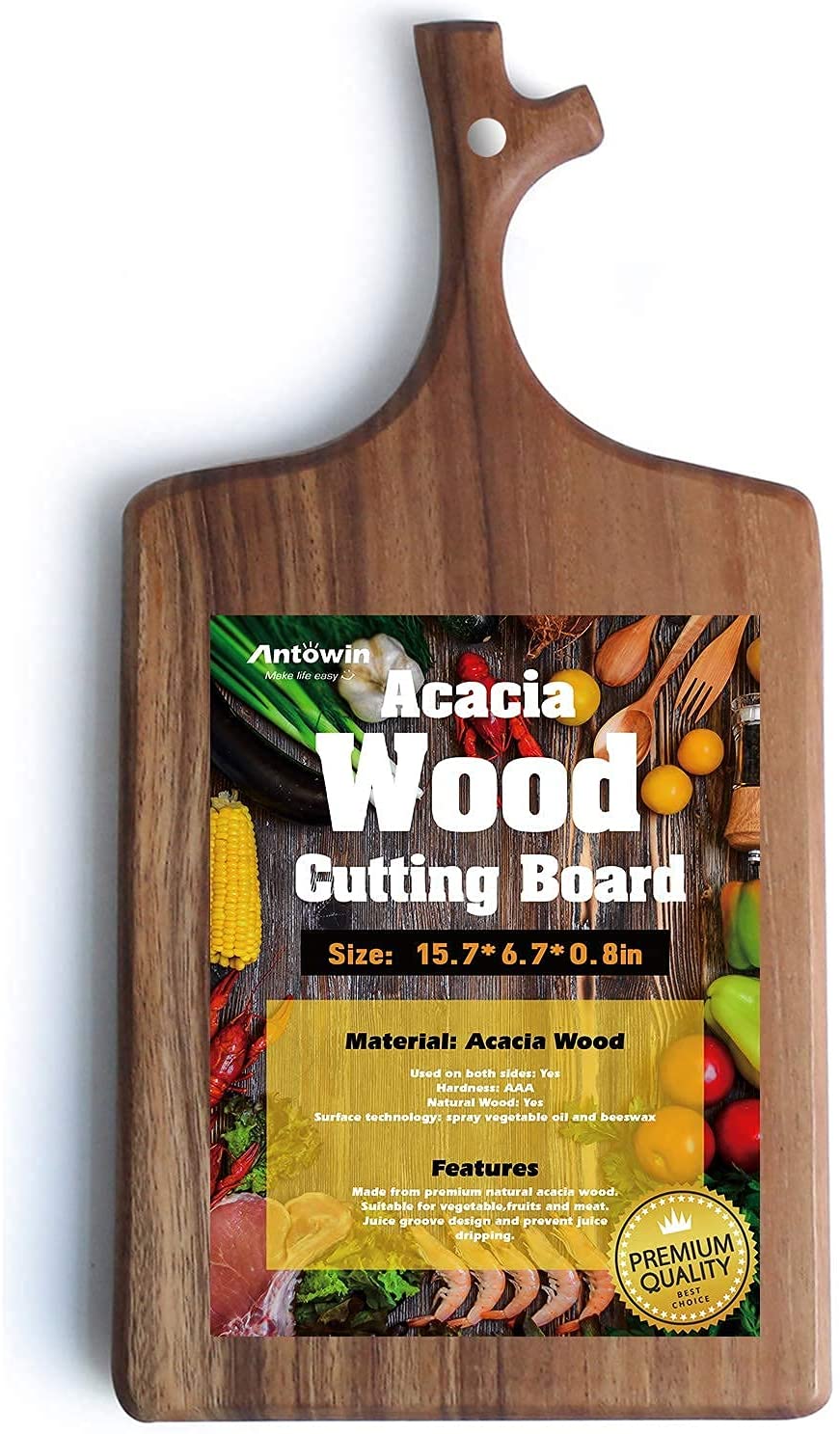 Price:$18.89  Wooden Cutting Board with Handle,Acacia Wooden Kitchen Chopping Boards for Meat, Cheese, Bread, 16 x 8 Inch: Home & Kitchen