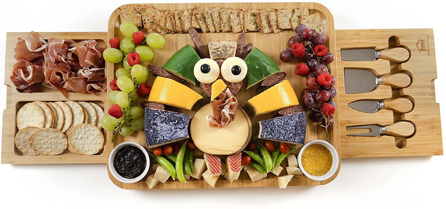 Price:$49.99  Board Set - Bamboo Cheese Board and Knife Set - Large Cheese Tray for Serving at Parties - For Cheese and  Lovers: Cheese Plates