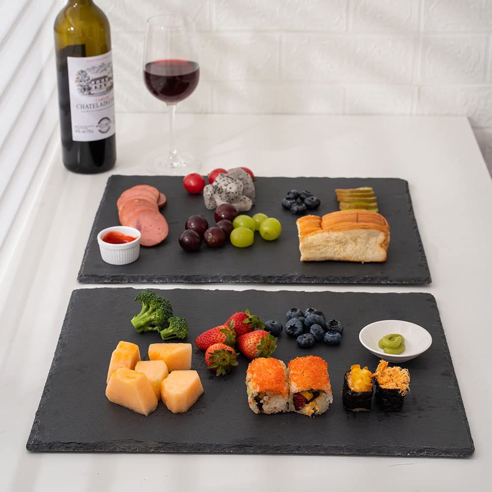 Price:$30.99  Pieces Large Slate Cheese Boards Slate Board 16x1in, Slate Cheese Tray Serving Tray Serving Stone Tray Slate Platter with 1 Piece of Chalks: Cheese Plates