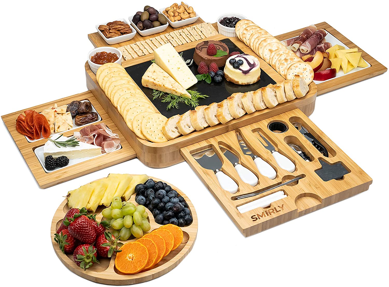 Price:$79.99  Cheese Board and Knife Set - Extra Large Charcuterie Board Set, Bamboo Cheese Board Set, Cheese Platter Board, Cheese Tray, Cheese Cutting Board Set, Serving Board Charcuterie Board Extra Large: Cheese Servers