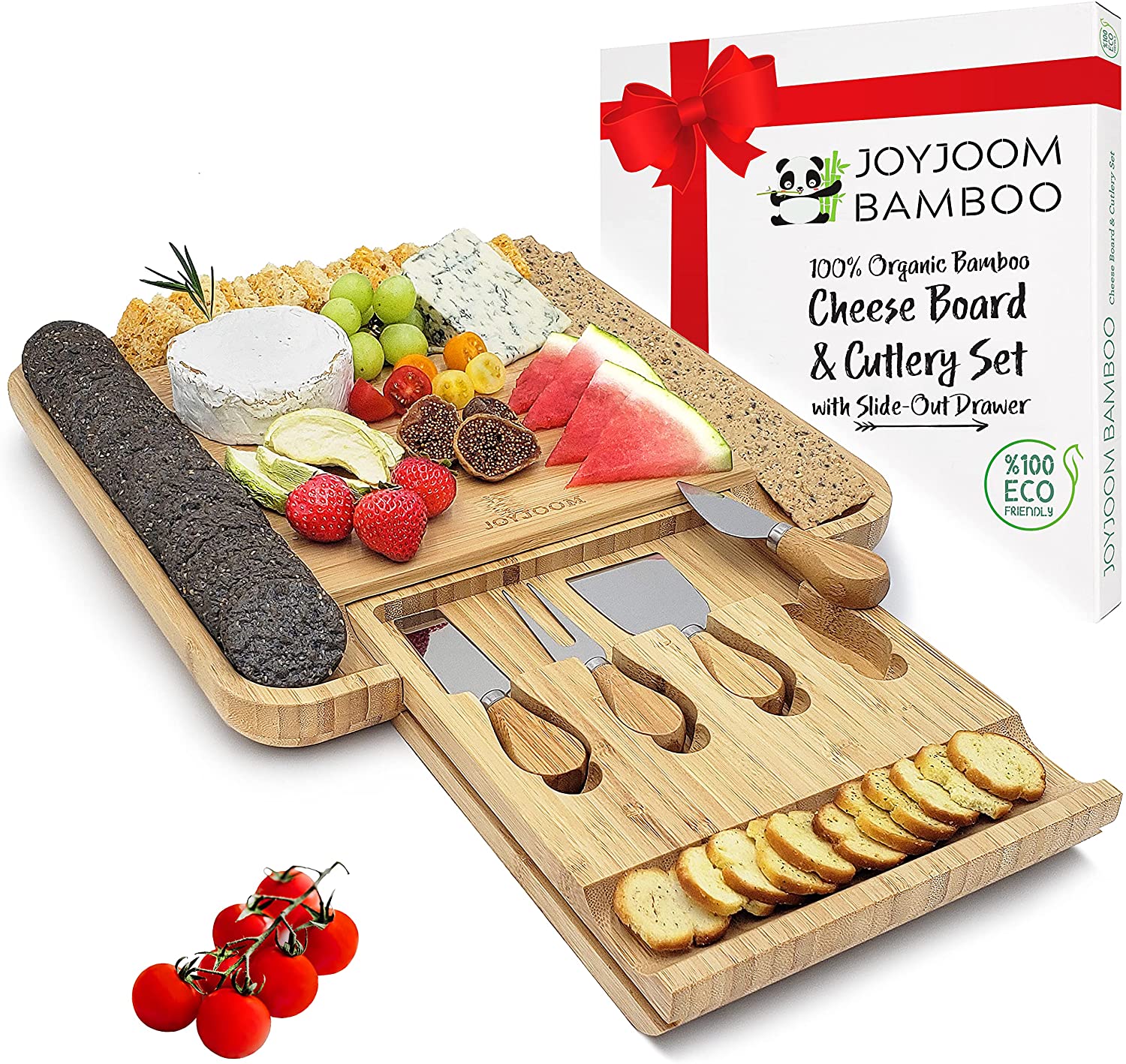 Price:$49.90  Bamboo Cheese Board and Knife Set - Premium Wood Charcuterie Platter Serving Tray with Cutlery - Perfect for Housewarming, Wedding and Birthday: Cheese Servers