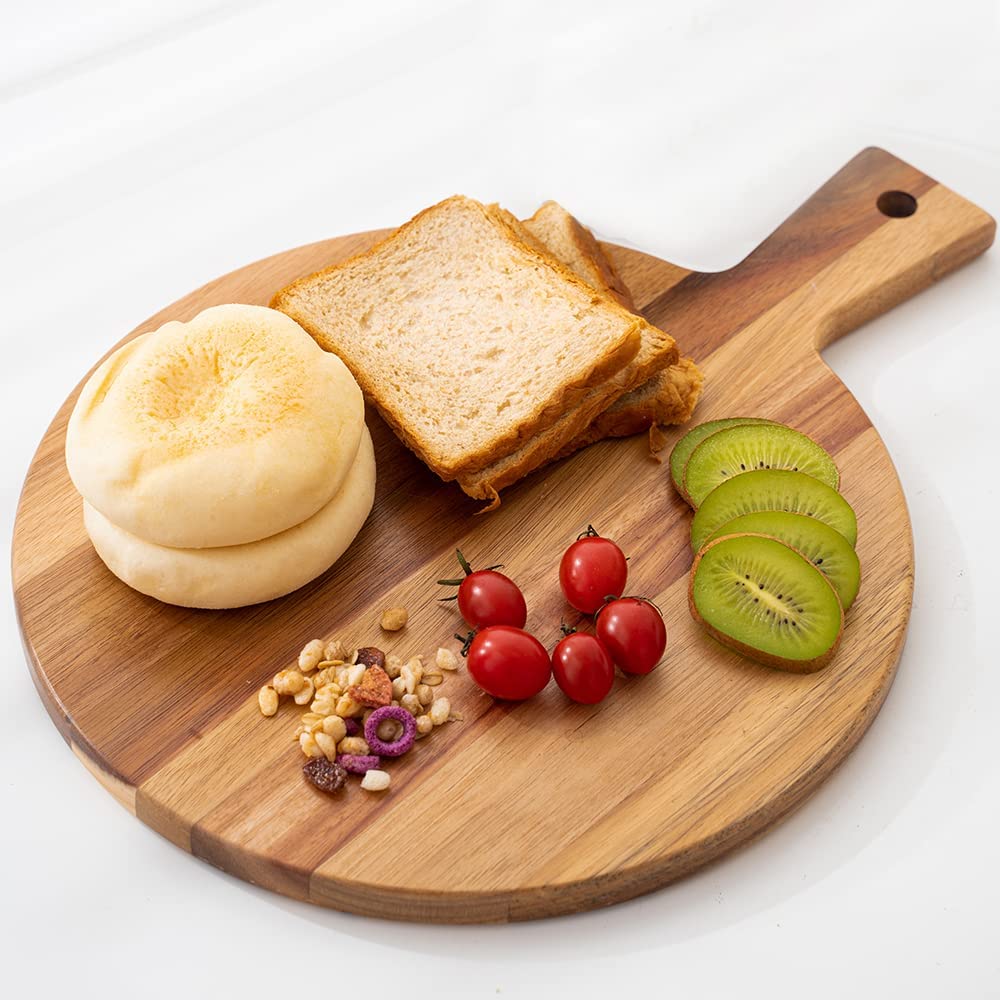 Price:$24.99  Acacia Wood Cutting Board with Handle, Wood Serving Board  Charcuterie Board Bread Board Cheese Paddle Board: Home & Kitchen