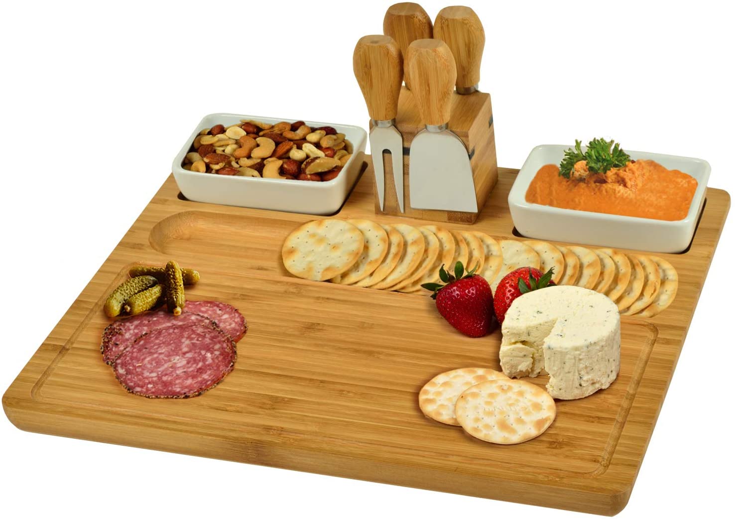 Price:$69.95  : Picnic at Ascot Sherborne Bamboo Cheese Board Set with 4 Tools : Cutting Boards : Home & Kitchen