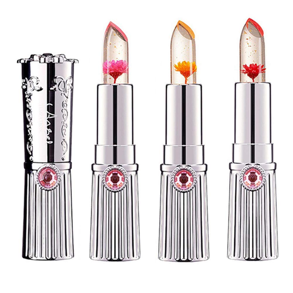 Price:$14.99 Petansy 3Colors Lip Set Jelly Flower Lipstick Waterproof Lip Makeup Durable Lipgloss Cosmetics Set with Gift Box