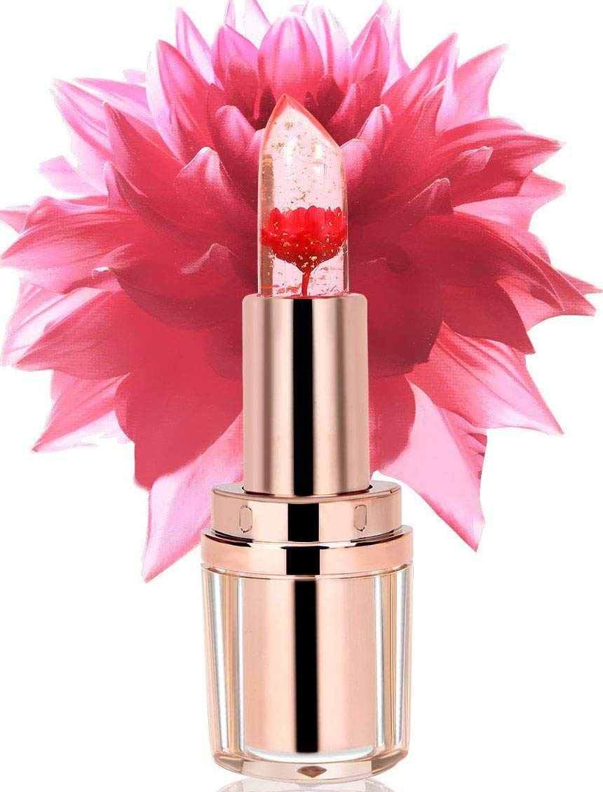 Price:$9.95 PrettyDiva Jelly Flower Lipstick - Crystal Agate PH Flower Lip Blam Moisturizer Lipstick, Color Changing with Temperature Mood Lip Care Lipstick - Flame Red