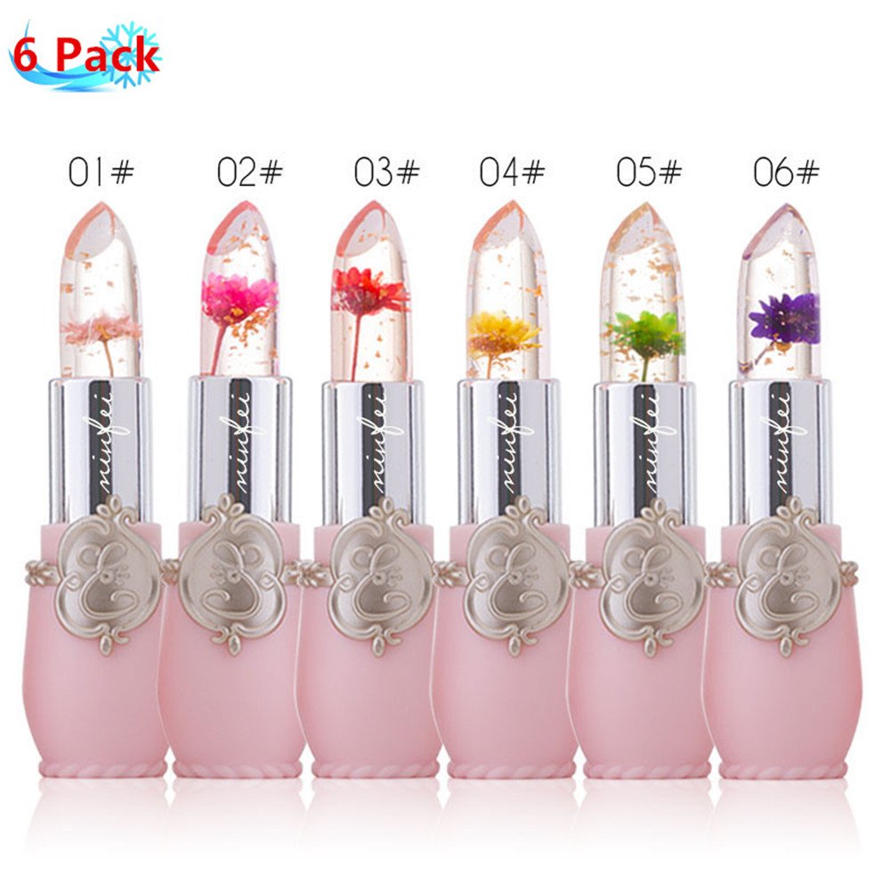 Price:$13.89 Petansy Flower Jelly Lipstick Set Nutritious Lip Balm Temperature Color Change Moisturizer Lip Gloss 6Pcs/Set