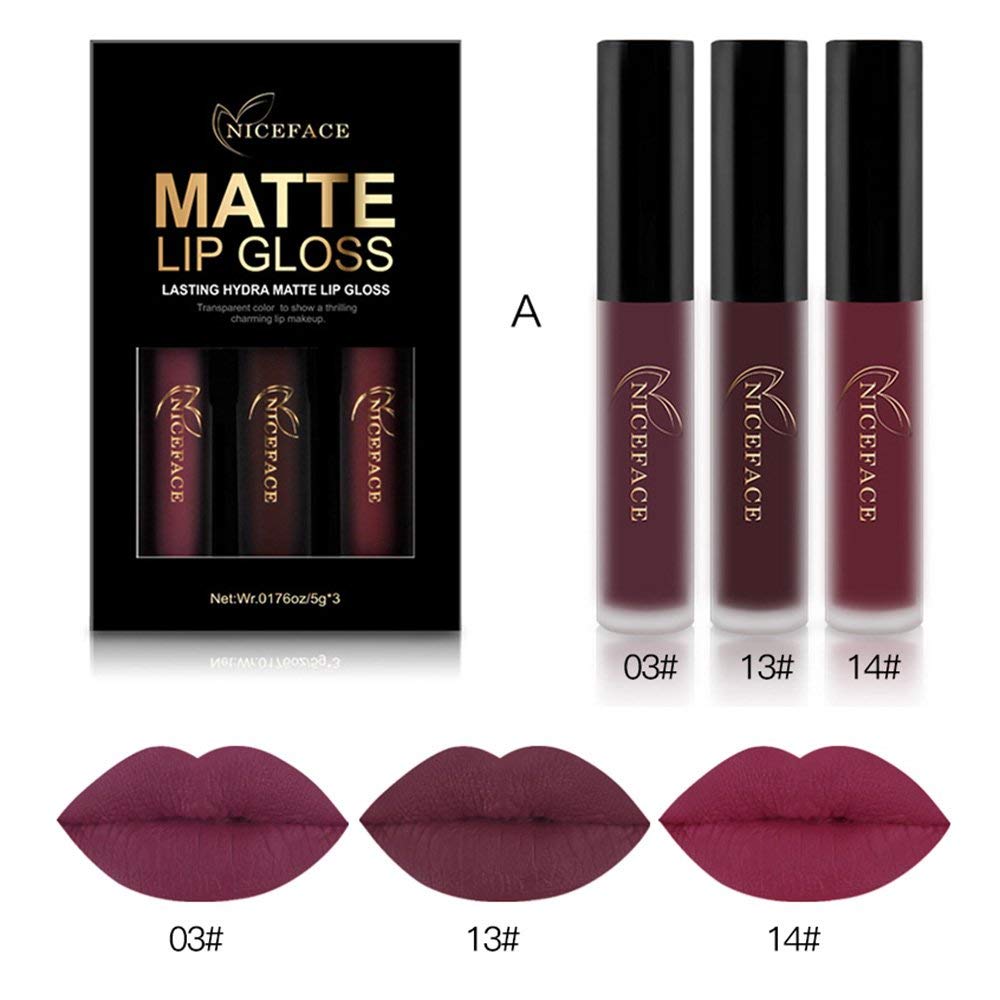 Price:$8.99 Coosa 3PCS of 3 Colors Madly MATTE Lipstick Non-stick Cup Waterproof Lipgloss-Set A