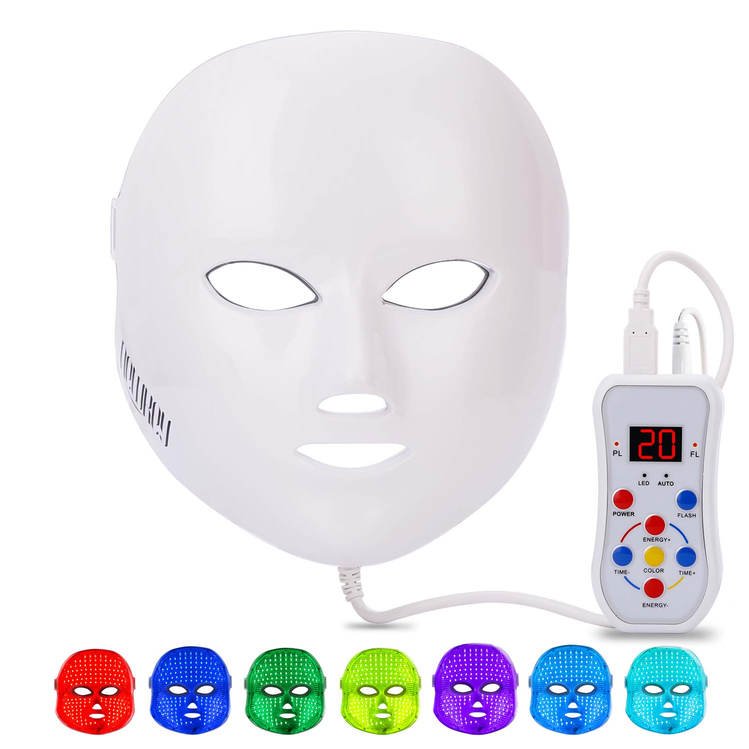Price:$118.89 Led Face Mask, NEWKEY Led Light Therapy 7 Color Facial Skin Care Mask - with Clinically Proven Blue & Red Light Treatment Acne Photon Mask - Korea PDT Technology for Acne Reduction/Skin Rejuvenation