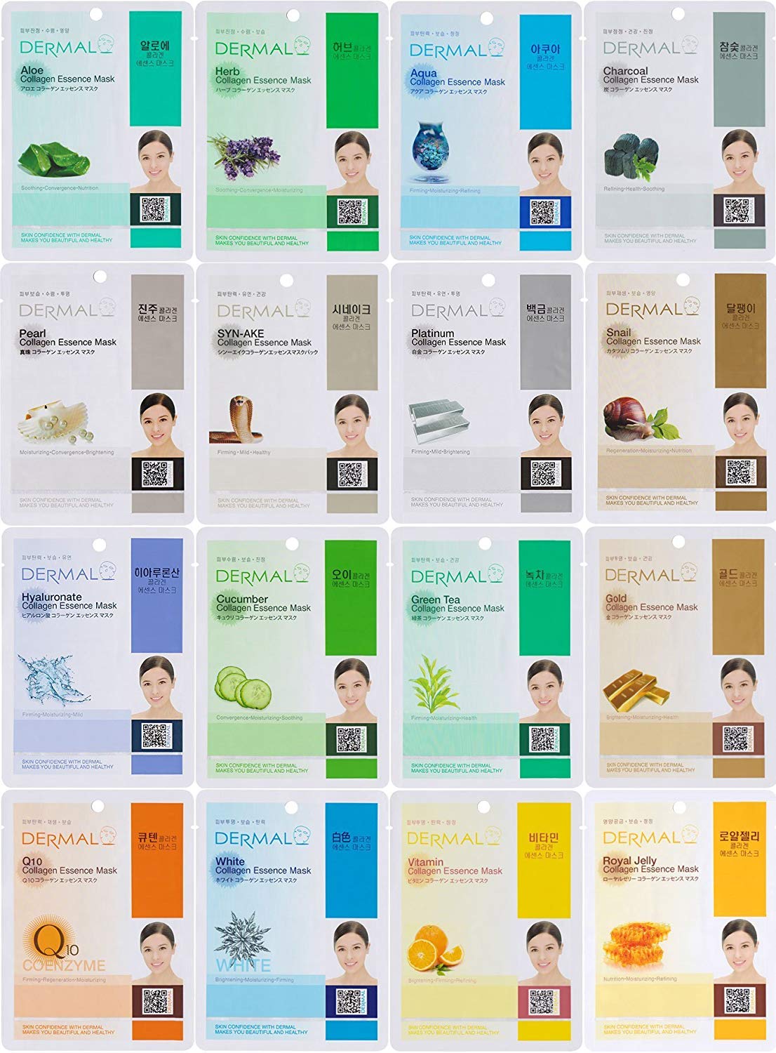 Price:$9.99 Dermal Korea Collagen Essence Full Face Facial Mask Sheet, 16 Combo Pack