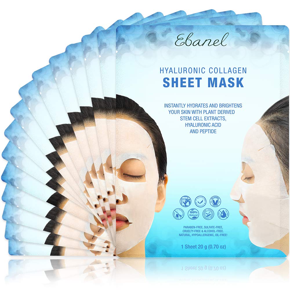 Price:$15.95 Ebanel Korean Collagen Facial Face Mask Sheet, 15 Pack, Instant Brightening and Hydrating, Deep Moisturizing with Hyaluronic Acid Face Masks, Anti-Aging Anti-Wrinkle with Stem Cell Extracts, Peptide