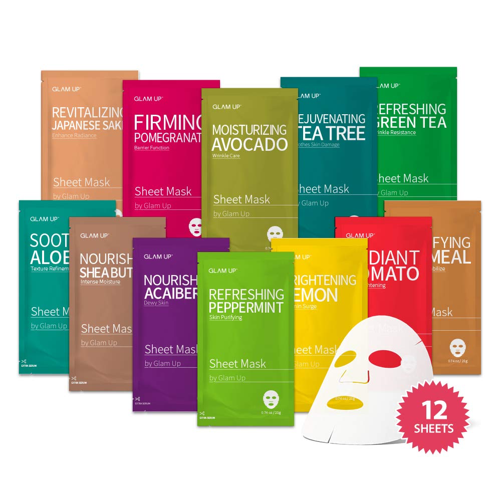 Price:$9.80 Sheet mask by Glam Up Facial Sheet Mask BTS 12Combo-The Ultimate Supreme Collection for Every Skin Condition Day to Day Skin Concerns. Nature made Freshly packed Original Korean Face Mask 12sheets