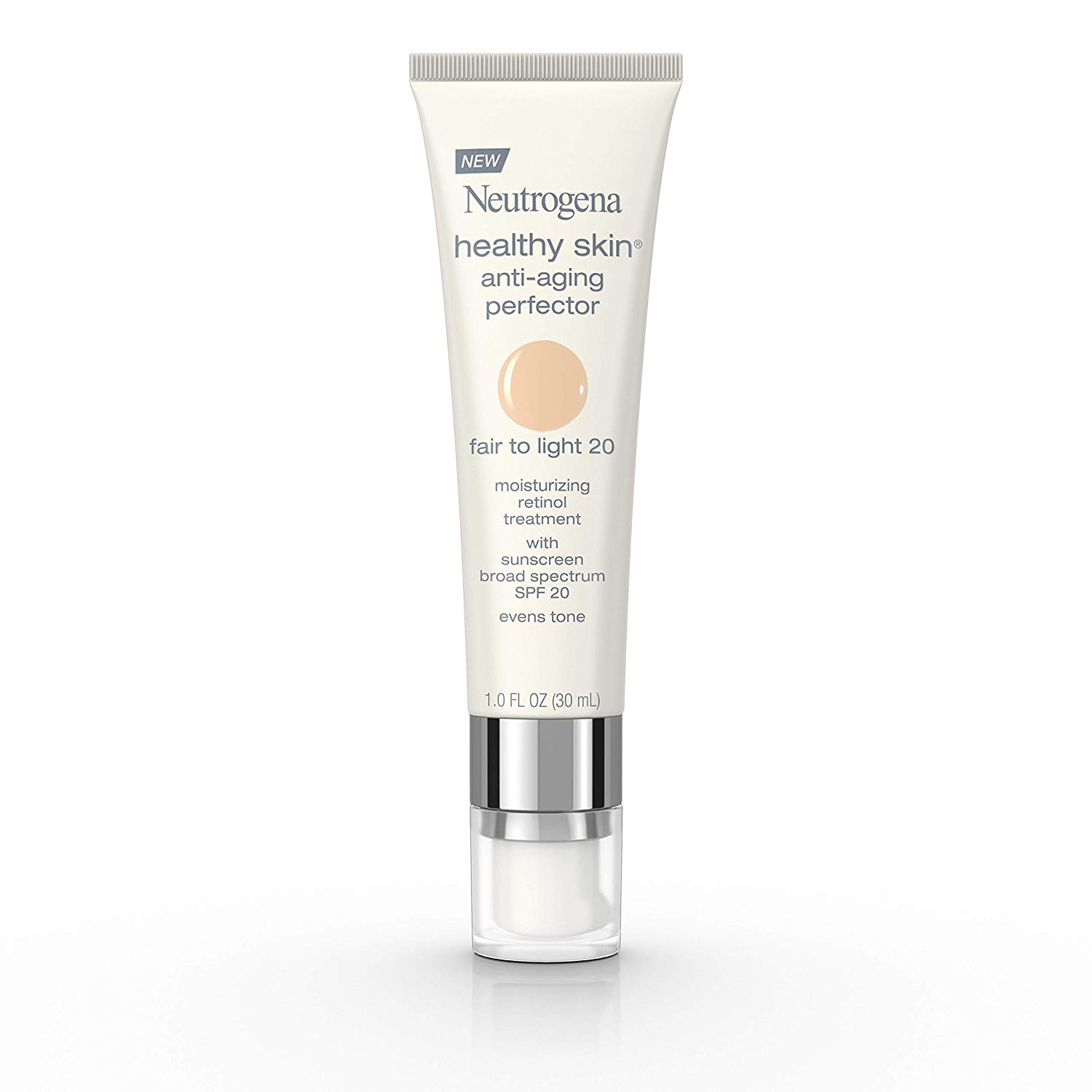 Price:$11.22    Neutrogena Healthy Skin Anti-Aging Perfector Tinted Facial Moisturizer and Retinol Treatment with Broad Spectrum SPF 20 Sunscreen with Titanium Dioxide, 20 Fair to Light, 1 fl. oz  Beauty
