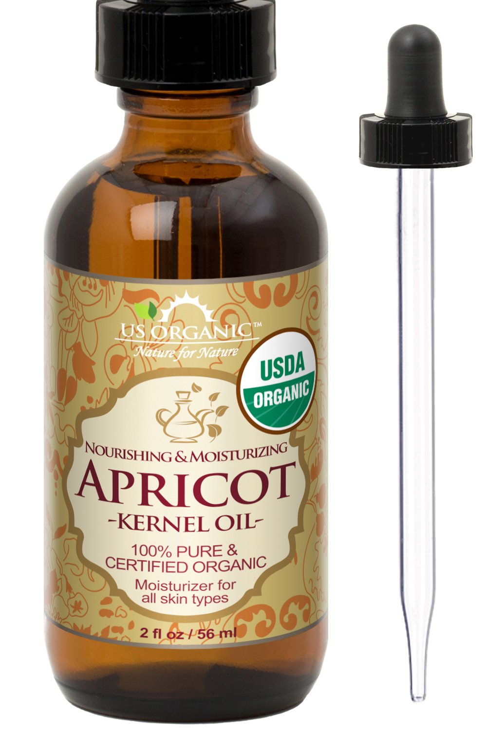 Price:$12.79 US Organic Apricot Kernel Oil, USDA Certified Organic,100% Pure & Natural, Cold Pressed Virgin, Unrefined in Amber Glass Bottle w/Glass Eyedropper for Easy Application (2 oz (Small))
